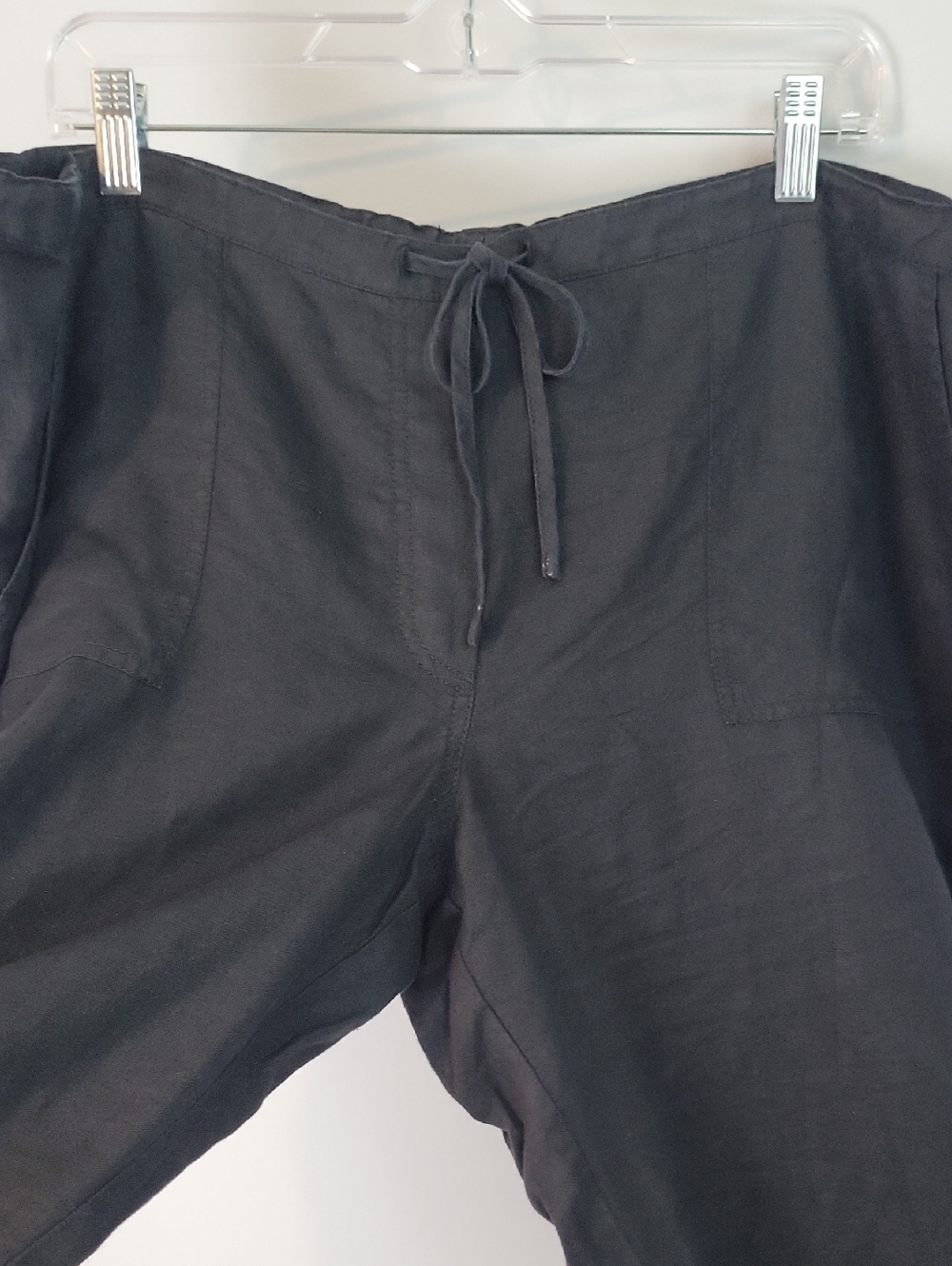 XL Black Linen wide leg pants drawstring - Picture 2 of 5
